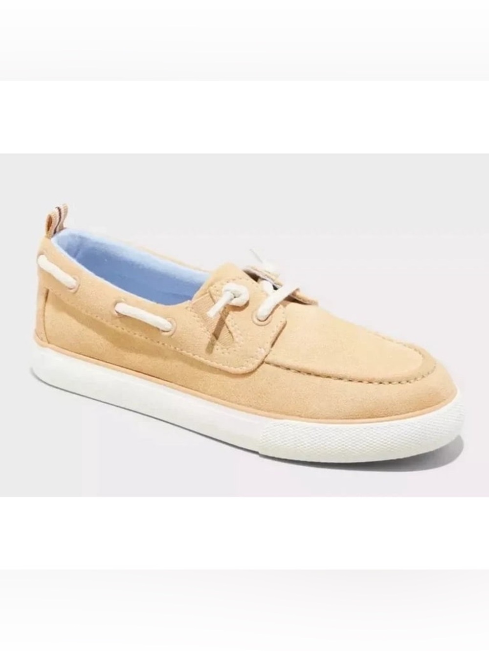Cat & Jack Suede Boat Shoe in Beige with White Accents Sz 13